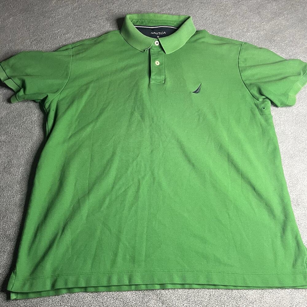 Nautica Performance Deck Shirt Mens Medium M Green Polo Short Sleeve Logo B388